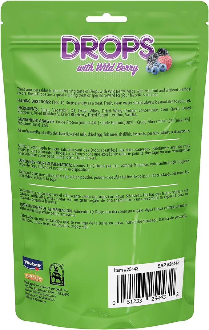 Vitakraft Drops Rabbit Treat - Wild Berry - Yogurt Treats for Rabbits Purple 5.3 Ounce (Pack of 1)