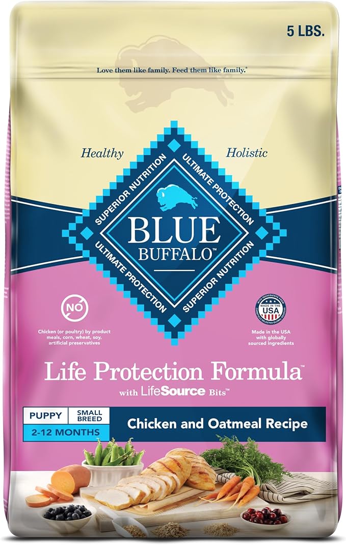 Blue Buffalo Life Protection Formula Small Breed Puppy Dry Dog Food with DHA, Vital Nutrients & Antioxidants, Made with Natural Ingredients, Chicken & Oatmeal Recipe, 5-lb. Bag