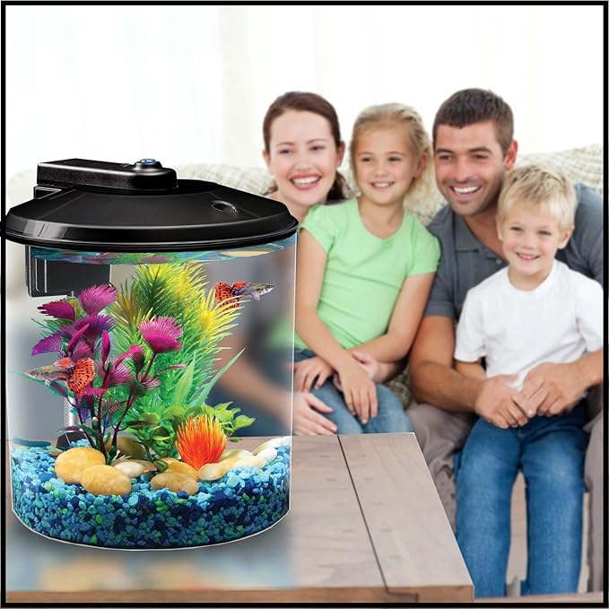Koller Products AquaView 2-Gallon Plastic 360 Aquarium with Power Filter & LED Lighting for Tropical Fish - Betta Fish