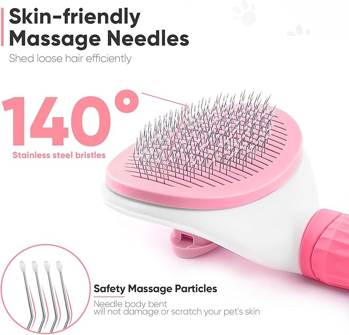 Cat Brush Self Cleaning Slicker Brush with Release Button, Dog Shedding Brush for Grooming, Cat Comb Pet Massage Tool Suitable for Long or Short Pet Hair Cleaner, Removes Tangles & Loose Fur