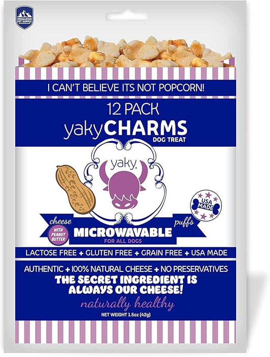 Himalayan Dog Chew YakyCharms Peanut Butter Popcorn Dog Treats | Dog Training, Treats for Dogs, 100% Yak Cheese | Microwavable, Gluten, Grain, Lactose Free, USA Made | 12 Pack, White