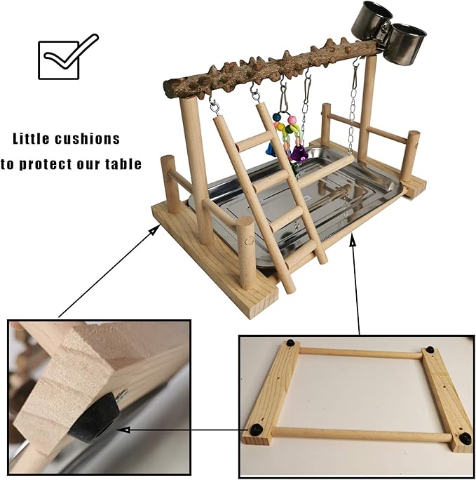 Hamiledyi Parrot Playground Bird Playstand Wood Exercise Play Perch Exercise Gym with Feeder Cups Toys Cockatiel with Ladder Hanging Swing for Pet Conure Lovebirds Life Activity Center Training Stand