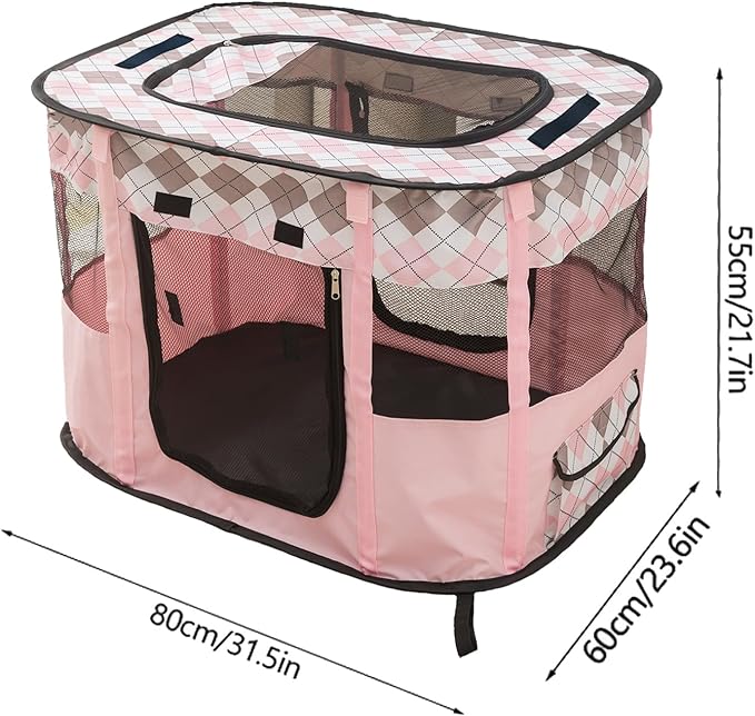 Foldable Pet Playpen, cat playpen, Puppy Play Pen for Indoors (Large, Pink)