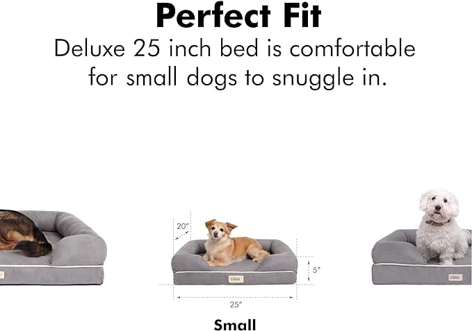 Friends Forever Small Dog Bed, Orthopedic Dog Sofa Memory Foam Mattress, Calming Dog Couch Bed, Wall Rim Pillow, Water Resistant Liner, Washable Cover, Non-Slip Bottom, Chester, Small Khaki Beige