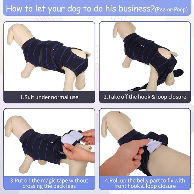 Kuoser Dog Surgery Recovery Suit, Professional Spay & Neuter Surgical Onesie for Dogs, Soft Breathable Abdominal Dog Bodysuit Dog Cone Alternative Anti Licking Wounds Dog Surgery Suits, S