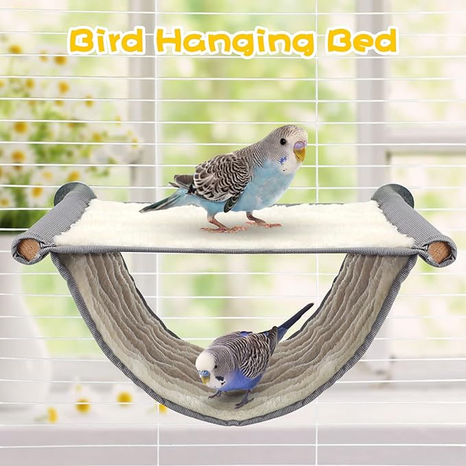 BWOGUE Winter Warm Bird Nest Bed Hanging Hammock Snuggle Hut Parrot House Tent Toy Bird Cage Perch for Parakeet Budgies Cockatiels Lovebird Cockatoo Finch Hamster Chinchilla Guinea Pig(Medium, Grey)