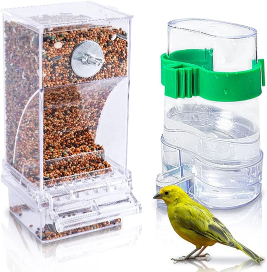 Hamiledyi No Mess Bird Feeders Automatic Parrot Feeder Drinker Acrylic Seed Food Container Parakeet Water Dispenser Cage Accessories for Lovebirds Budgies Canary Finch