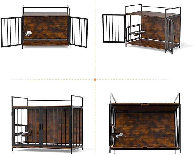 ROOMTEC Dog Crate Furniture-Style Cages for Small Dogs Indoor Heavy Duty Super Sturdy Dog Kennels with 2 Stainless Steel Bowls (32Inch = Int.dims: 30.7" W x 20" D x 20" H)