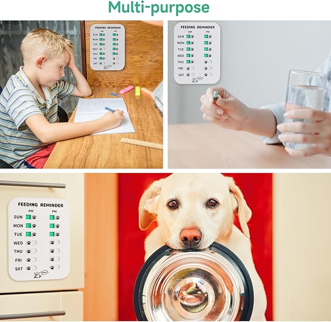 Pet Feeding Reminder for Dogs Cats, Magnetic Reminder Sticker Sign, AM/PM Daily Indication, Dog Accessories Helps You to Track Pet Feeding & Medication (White)