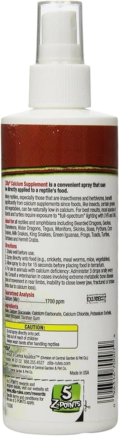 Zilla Reptile Health Supplies Calcium Supplement Food Spray, 8-Ounce (3 Pack)