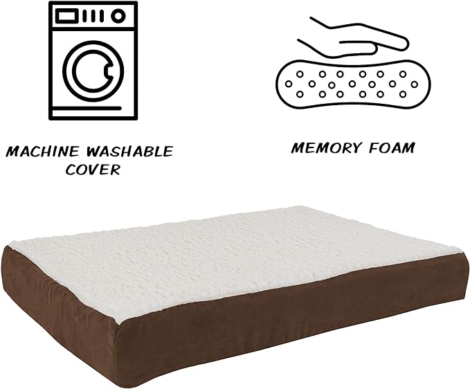 Orthopedic Dog Bed ? 2-Layer Memory Foam Dog Bed with Machine Washable Sherpa Cover ? 30x20.5 Dog Bed for Medium Dogs up to 45lbs by PETMAKER (Brown)