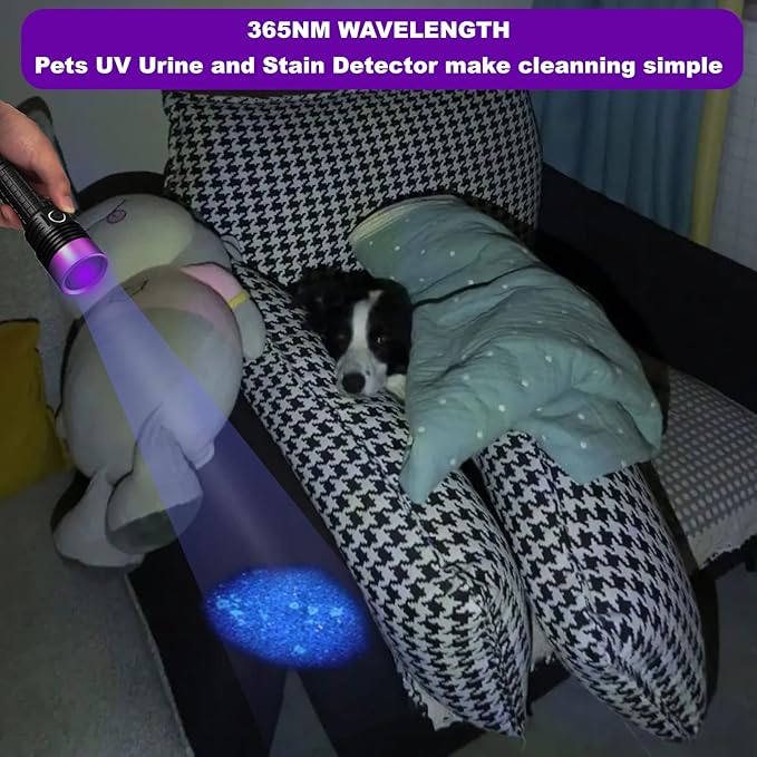 365nm Uv Flashlight,Black Light Flashlight Rechargeable Powerful,Pet Urine Detector Light for Dog Cat,Rock Hunting,Resin Curing,Looking for a Scorpion...(Batteries are Included)