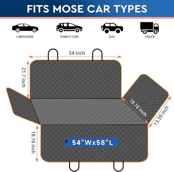 Dog Car Seat Cover Dog Seat Cover for Back Seat Scratch Prevention Dog Hammock Protects Against Dirt Dog Seat Covers for Cars Fits for Small SUVs and Trucks 54"x 58", Orange