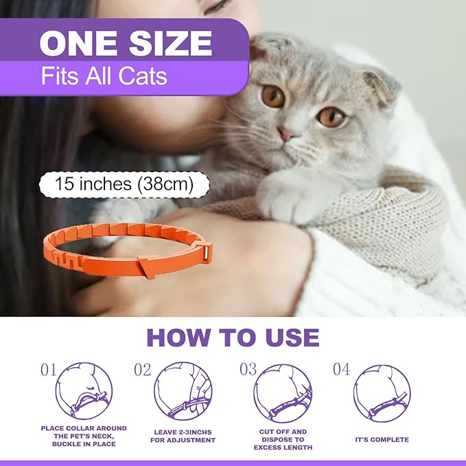 4 Pack Calming Collar for Cats, Cat Collars Efficient Relieve Reduce Anxiety Stress，Make Comfortable Relaxed，Pheromones Collar, Cat Calming Collar Kitten Supplies, Lasting 60 Days, Orange