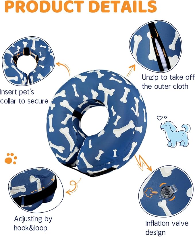 Supet Inflatable Dog Cone Collar Alternative After Surgery, Dog Neck Donut Collar Recovery E Collar for Neuter, Soft Dog Cone for Small Medium Large Dogs