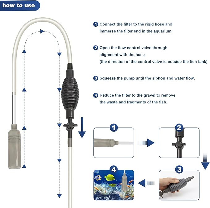 Essential Fish Tank Cleaning Tools, Achieve a spotless aquarium with the 8.5' fish tank cleaner, aquarium vacuum, Gravel Vacuum and Siphon Pump