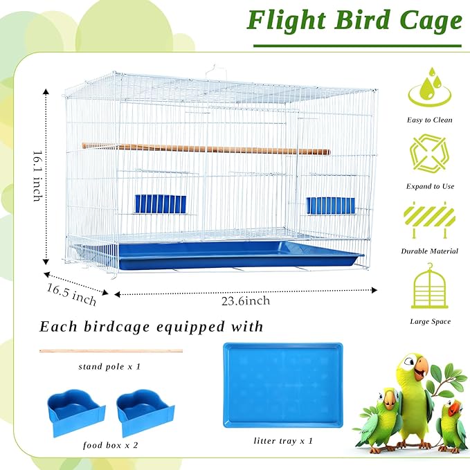 Layhit 4 Pcs Flight Bird Cage Foldable Metal Bird Crate with Food Boxes and Standing Posts Iron Parrot Cage White Bird Cage for Small Parrots Parakeets Cockatiels Budgies Conures Quaker Finches