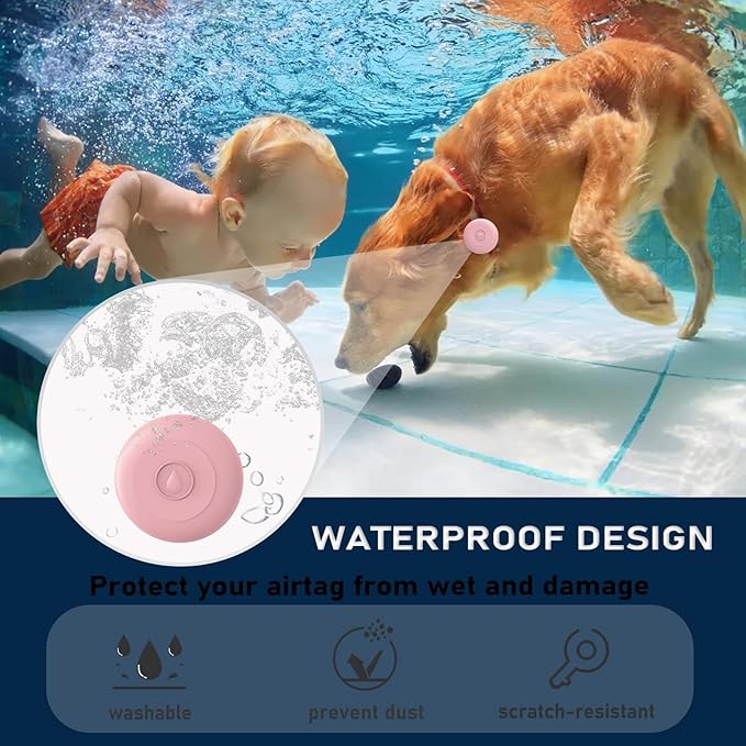 Airtag Dog Collar Holder Waterproof, Hidden Silicone Waterproof Airtag Case for Pet Cat Dog GPS Tracker, Anti-Lost Waterproof Airtag Holders Compatible with Apple AirTag for Dog Cat Collar (Pink)