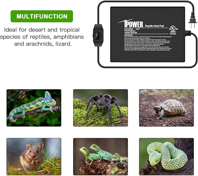 iPower 6 by 8-Inch 8 Watts Reptile Heating Mat with Temperature Controller Under Tank Warmer Terrarium Heat Pad for Reptiles and Amphibians, Black