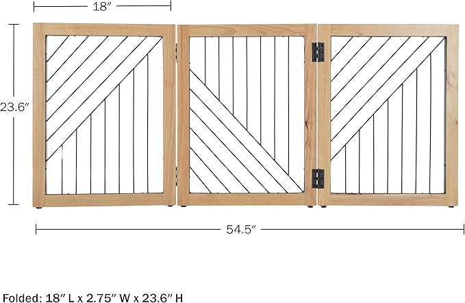 Pet Gate - 3-Panel Indoor Folding Dog Gate for Stairs or Doorways - 54x24-Inch Freestanding Pet Fence for Cats and Dogs by PETMAKER (Natural)