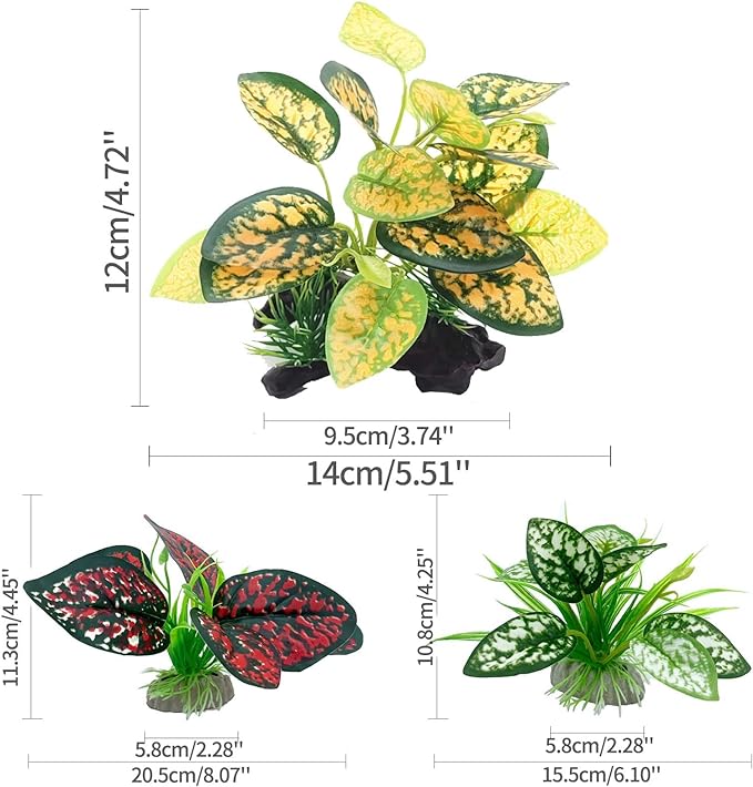 Reptile Artificial Plants, Terrarium Plants Decorations Supplies, Aquarium Fish Tank Plant, Amphibian Habitat Hideout Tank Accessories(M Set-4pcs/C)