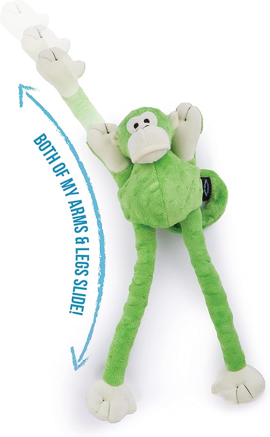 goDog Crazy Tugs Monkey Squeaky Plush Tug Dog Toy, Chew Guard Technology - Green Large