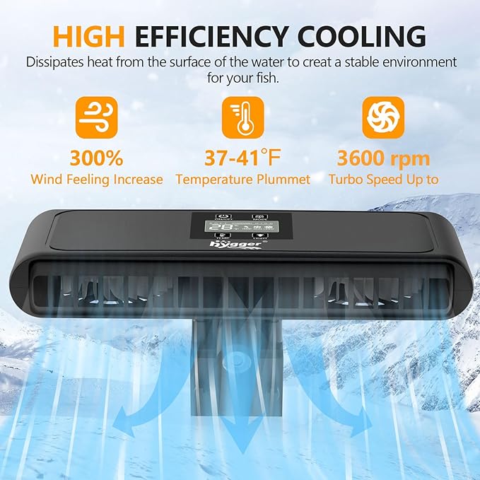 hygger Aquarium Chiller Fan, Auto Temperature Control Aquarium Cooling Fan with Adjustable Temperature and 3 Wind Speed, Quiet Fish Tank Cooler