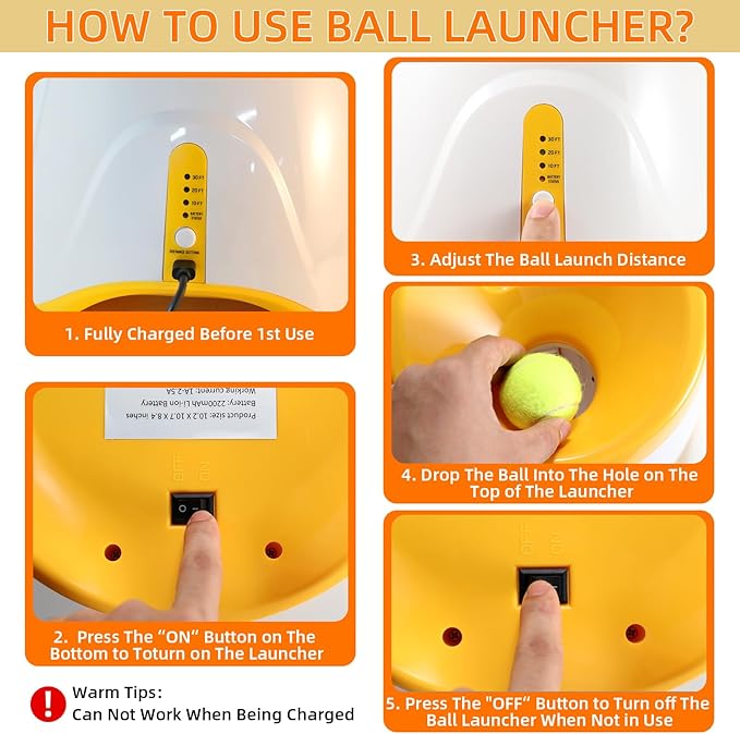 Automatic Dog Ball Launcher - Dog Fetch Machine for Small Sized Dogs,3 Launch Distances, Ball Launcher for Dogs with 12 Balls, Rechargeable Ball Thrower for Dogs (Orange)