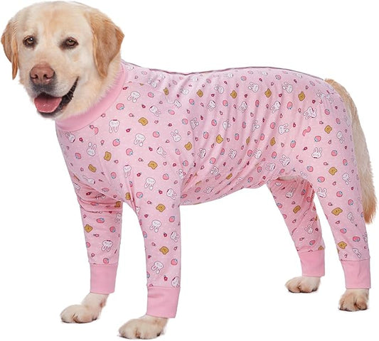 Recovery Suit for Large Medium Dogs After Surgery, Soft Breathable Anti Licking Dog Onesie E-Collar & Cone Alternative, Pet Bodysuit for Preventing Hair Loss Full Cover Wound(3XL, Pink Bunny)