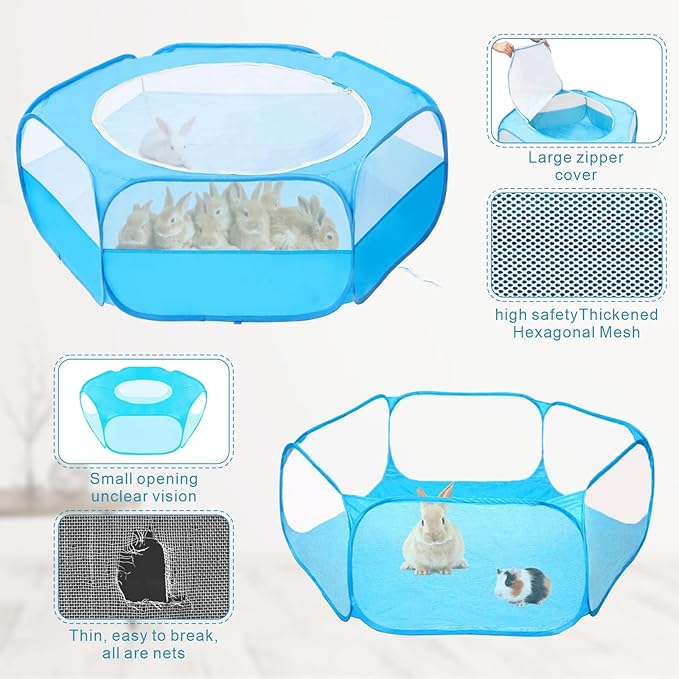 XIRGS Small Animal Playpen, Waterproof Small Pet Cage Tent Portable Outdoor Exercise Yard Fence with Top Cover Anti Escape Yard Fence for Kitten/Cat/Rabbits/Bunny/Hamster/Guinea Pig/Chinchillas