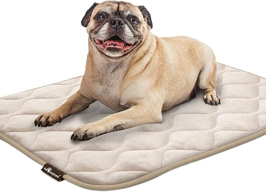 Paw Inspired Washable Padded Crate Mats for Dogs | 29” x 18” Pad, Fits 30-inch Kennels | Leakproof, Waterproof Bottom, Plush Pet Beds (Tan)