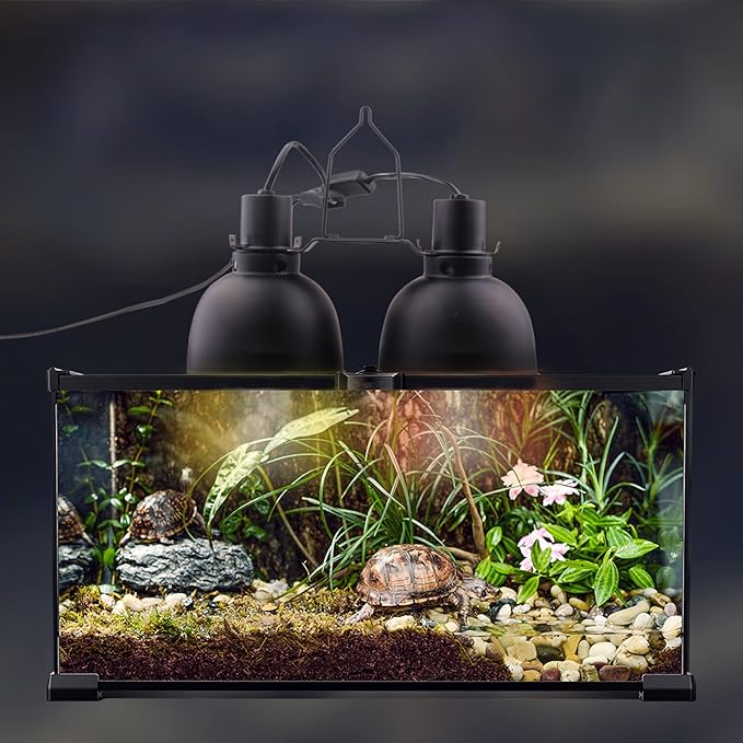 Aiicioo Dual Reptile Light Fixture - Dual Light Dome Tortoise Leopard Gecko Light Fixture Snake Bearded Dragon UVB Heat Basking Lamp Deep Dome