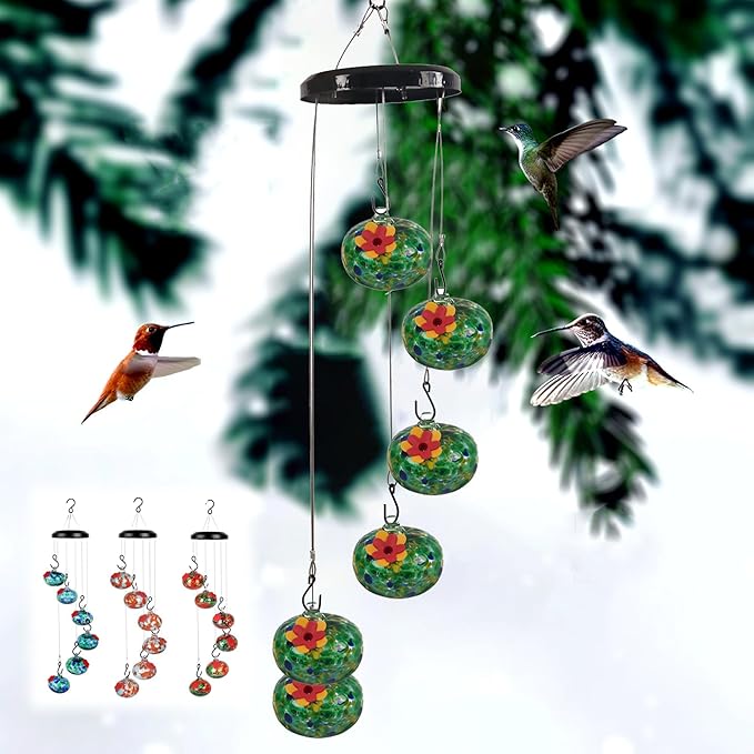 Charming Wind Chimes Hummingbird feeders for Outdoors Hanging ant and bee Proof Never Leak Perfect Garden Decor for Outside (JH-05)