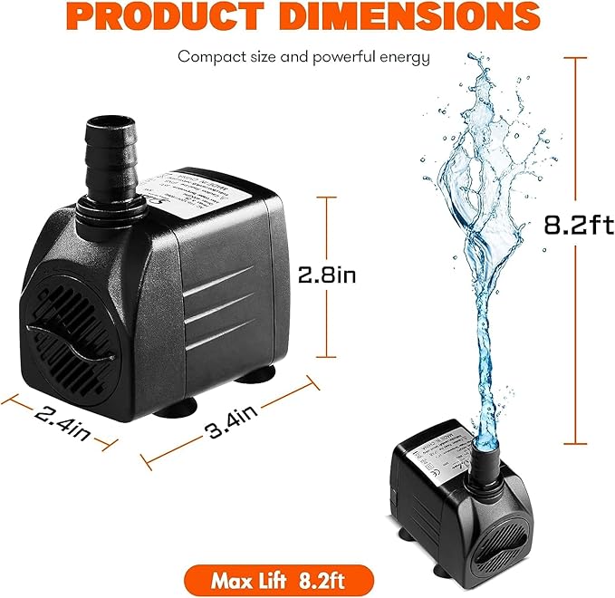 Simple Deluxe 400 GPH Submersible Water Pump with Adjustable Intake, 30W durable fountain water pump for Fish Tank, Hydroponics, Fountains, Ponds, Aquariums Black