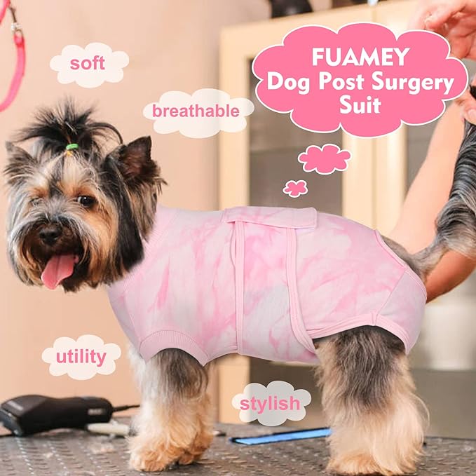 FUAMEY Recovery Suit for Dogs After Surgery,Soft Breathable Dog Bodysuit E-Collar & Cone Alternative Surgical Suit,Male Female Dog Neuter Spay Suits Anti Licking Wounds Onesie Pink Tie Dye XS