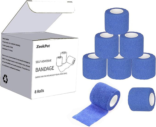 Self Adhesive Bandage Wrap 2" x 5 Yards (8 Rolls) Bitter Vet Wrap for Dogs No Chew - Medical Cohesive Bandage Wrap for Wound Care, Paw Care, First Aid, Vet Tape for Pet Cat Horses Birds (Blue)