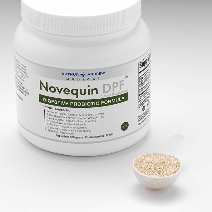 Arthur Andrew Medical, Novequin DPF, Digestive Probiotic Formula for Large Animals, Prebiotics, Probiotics, and Enzymes, Non-GMO, 500 Grams