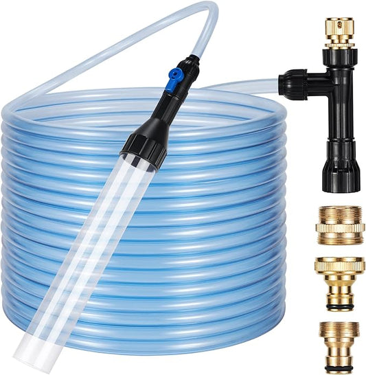 Gravel Vacuum for Aquarium Fish Tank Siphon Aquarium Water Changer with Three Metal Faucet Adapter and Long Hose 50 Feet