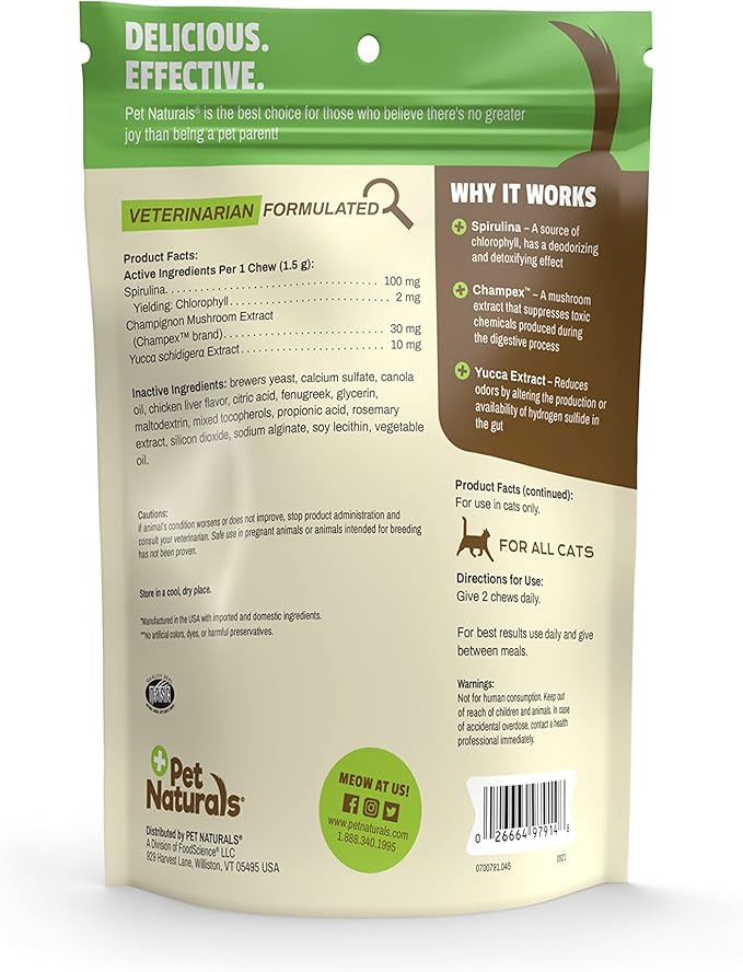 Pet Naturals Clean Scat Digestive Support Supplement for Cats, 45 Bite Sized Chews - Litter Box Odor Control and Intestinal Support