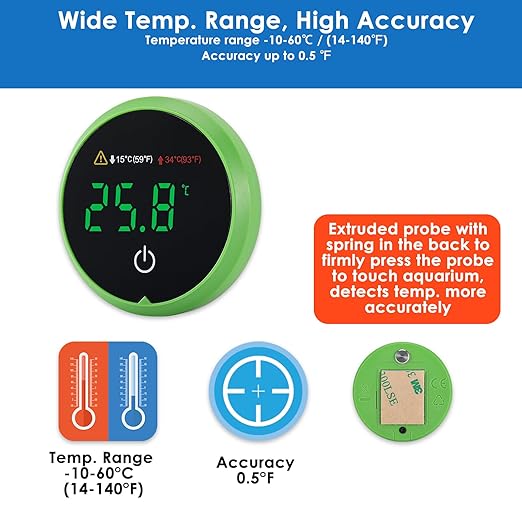 AquarMiracle Digital Aquarium Thermometer Fish Tank Thermometer Touch Screen Thermometer with LCD Display for Fish, Amphibians and Reptiles