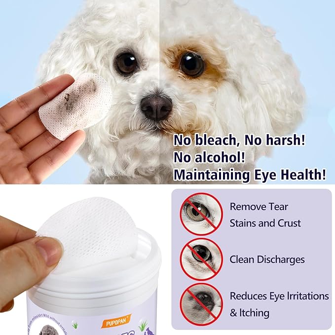 Dog Eye Wipes, 130 Count Universal Cat & Dog Tear Stain Remover Wipes, Hypoallergenic Natural for Pets Eyes Ears Nose