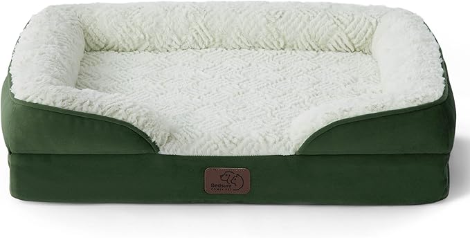 Bedsure Small Orthopedic Dog Bed - Calming Dog Sofa Beds for Small Dogs with Luxurious Short Plush, Pet Couch Bed with Removable Washable Cover, Waterproof Lining and Nonskid Bottom Couch, Green