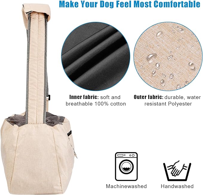 Ownpets Pet Sling Carrier, Fits 15 to 20lbs Extra-Large Dog/Cat Sling Carrier Reversible and Hands-Free Dog Bag with Adjustable Strap and Pocket Shoulder Pad, Beige