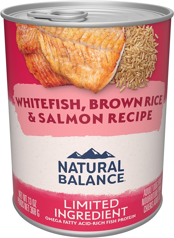 Natural Balance Limited Ingredient Adult Wet Canned Dog Food with Healthy Grains, Whitefish, Brown Rice & Salmon Recipe, 13 Ounce (Pack of 12)