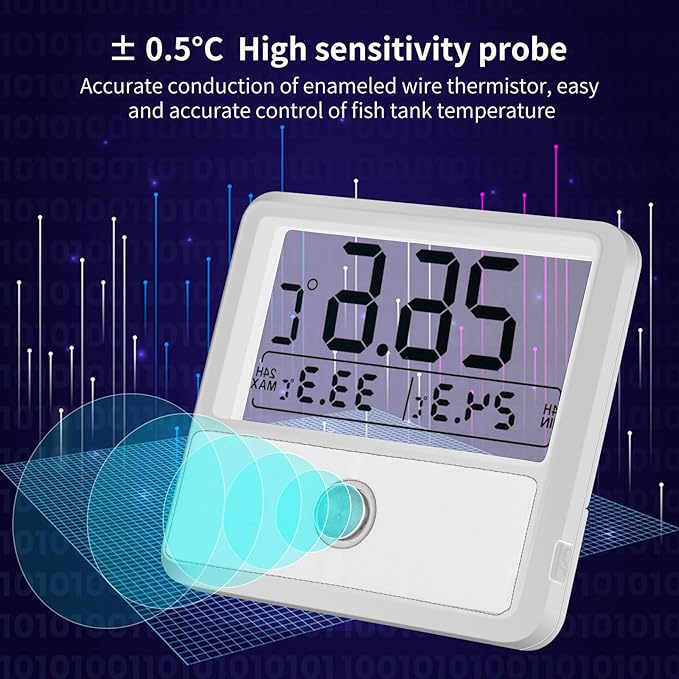 Digital Aquarium Thermometer, capetsma Fish Tank Thermometer Records The Highest & Lowest Temp in 24 hrs, Accurate Temperature Gauge for Fish Tank, Large LCD Screen, C/F Switch.