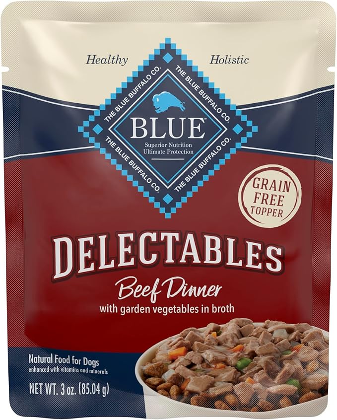 Blue Buffalo Delectables Natural Wet Dog Food Toppers, Hearty Beef Cuts in Gravy, 3-oz