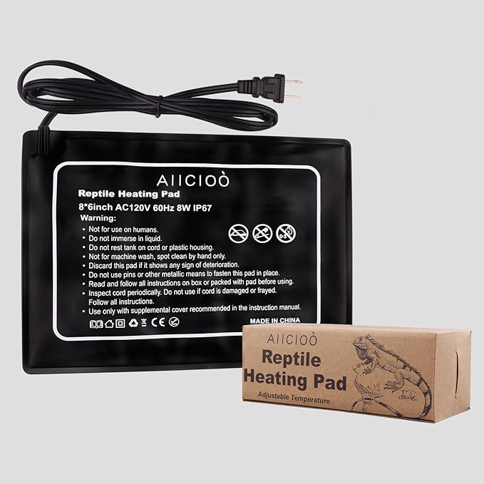 Aiicioo Reptile Heating Pad - 8W Under Tank Heater Terrarium Heating Mat Waterproof for Gecko Turtle Lizard Frog 6" X 8"