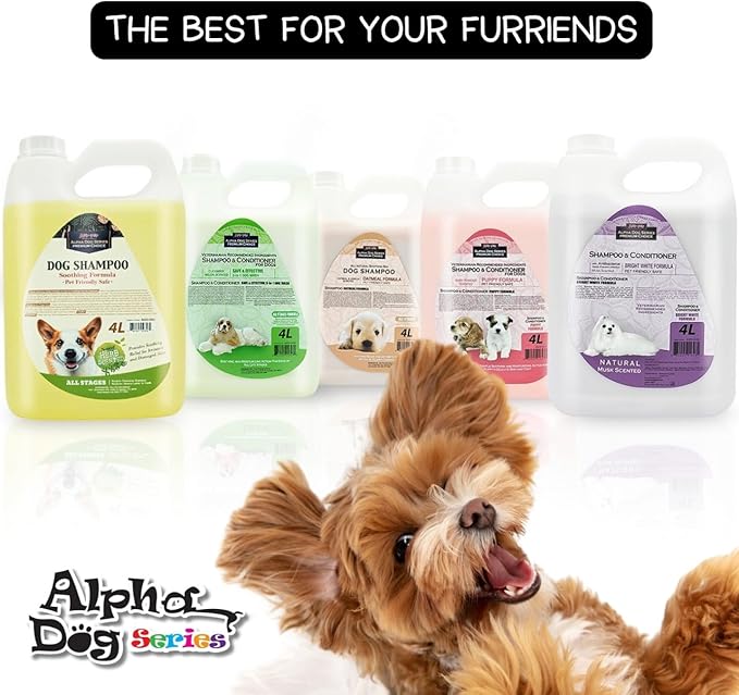 Alpha Dog Series Natural Puppy Shampoo and Conditioner Tear Free with Aloe Vera, pH-Balanced Shampoo for Puppies, Tearless Dog Shampoo and Conditioner, Puppy Wash Sensitive Skin 4L (1 Gallon)