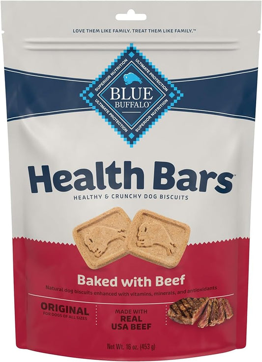 Blue Buffalo Health Bars Natural Crunchy Dog Treats Biscuits, Beef 16-oz Bag