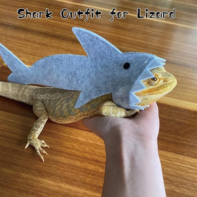 3Pcs Bearded Dragon Shark Outfit - S M L Lizard Reptile Shark Costume in One Package Handmade Felt Bearded Dragon Harness for Chameleon Gecko Anole Iguana Amphibians